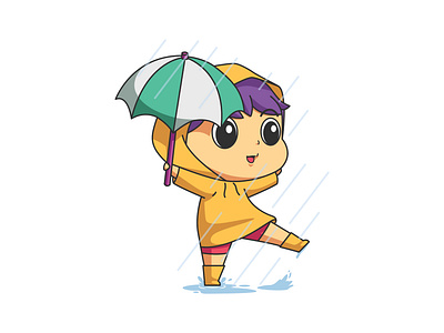 Boy Playing in the Rain Illustration cartoon illustration