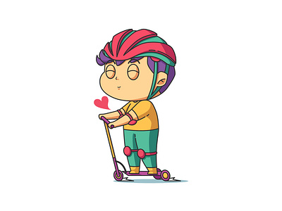 Boy Playing Scooter Illustration illustration