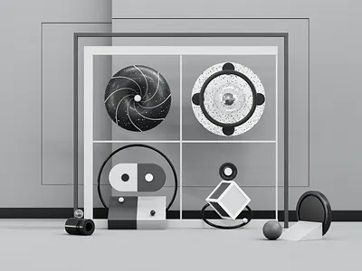 Shapes and Shades of Gray - 01 3d 3d art 3d illustration 3d model 3d ui abstract b3d black and white blender branding c4d cinema4d design graphic design illustration logo rendering shades shapes ui