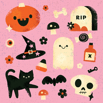 cute spooky halloween autumn bat black cat candy cat ghost gravestone halloween key pattern poison potion pumpkin rip skeleton skull spooky stars texture witch