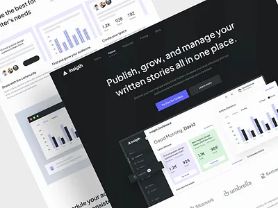 Insight - Content Writer Landingpage admin animate animation community content writer dashboard design interaction landing landing page micro interaction mobile responsive statistics ui uiux web web design website writer