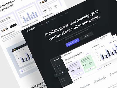 Insight - Content Writer Landingpage admin animate animation community content writer dashboard design interaction landing landing page micro interaction mobile responsive statistics ui uiux web web design website writer