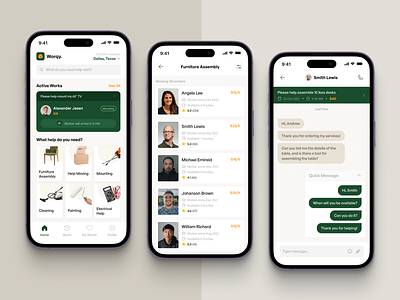 Worqy - Assembly, Moving, Mounting App app ui assembly clean find work mobile mobile app mobile app design mobile ui mounting moving app ui uidesign uidesigner uiux uiuxdesign userinterface