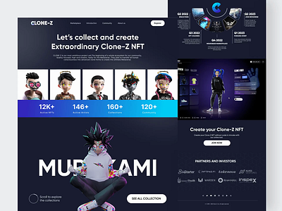 CLONE Z - NFT Website Landing Page animation character crypto cryptocurrency cyberpunk design interaction landing oage minimal motion nft nft website token ui ux wallet web web design web3 webdesign