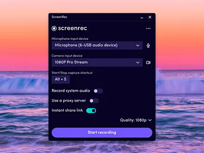 ScreenRec - Screen Recording Desktop Application app application audio b2b camera capture desktop enterprise flat live microphone mobile product design record recording saas screen share ui ux