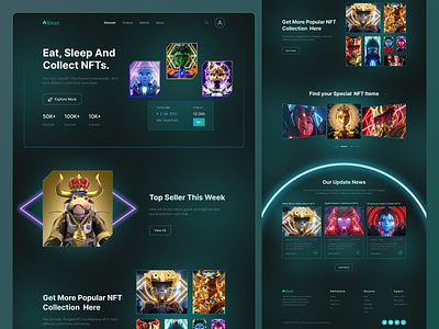 NFTs Landing Page blockchain crypto cryptoart dark eth ethereum header homepage landing page marketplace metaverse nft nft art nft marketplace nftwebdesign trend ui user interface webdesign website