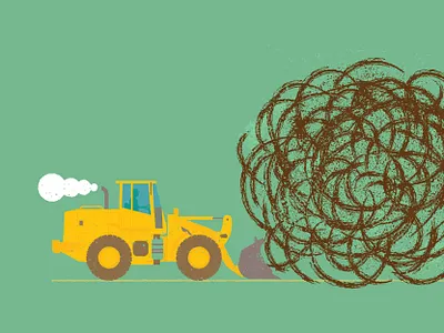 Bulldozing bulldozer chris rooney dig dirt earth ground illustration machinery move movement pile push shovel smoke tumbleweed