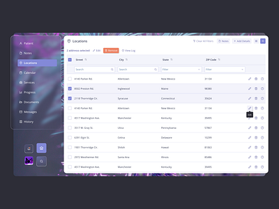 Patients Register Log design for doctors design ideas desktop desktop app glass effect healthcare interface design log medical navigation synth wave table heavy tables design ui design