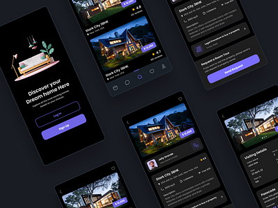 Property Buying App 3d animation app branding buying dark dark mode dark ui design graphic design home illustration logo mobile motion graphics new ui ux vector web
