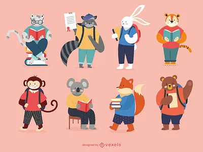 Characters animal students school animal bear cat characters fox illustration koala monkey rabbit school students tiger