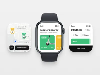 eSkooter Rental watchOS App app app design apple watch apple watch app design escooter rent rent app rental app scooter rent ui uiux ux watchos watchos app