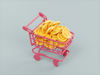 Shopping Cart Bitcoin 3D Illustration Concept 3d bitcoin c4d cinema4d crypto design editorial illustration minimalist modelling render simple