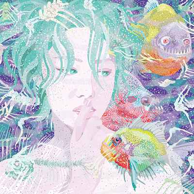 Garden of Bones bones botanical illustration creatures crypto art digital art digital illustration fantasy fish illustration nft nft art nft arttist ocean portrait queer realism sea surreal underwater woman