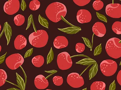 Fresh Sweet Red Cherries With Leaves. Seamless pattern berry cherry design fabric food healthy illustration pattern red seamless