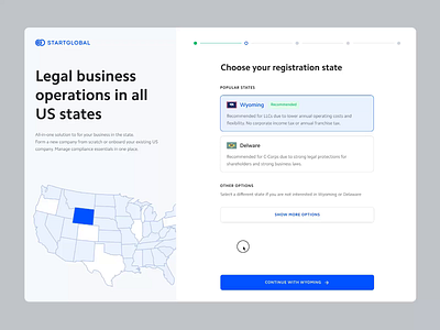 Choose State list minimal modal onboarding signup startglobal state stepper us