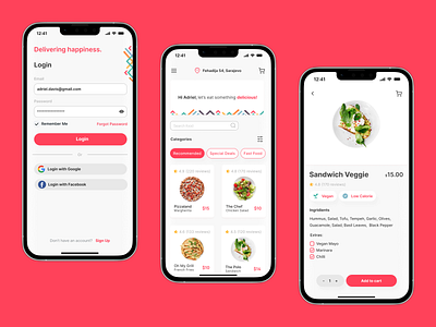 Food Delivery App - Mobile app delivery design food fooddelivery login mobileapp red register ui uiux ux white