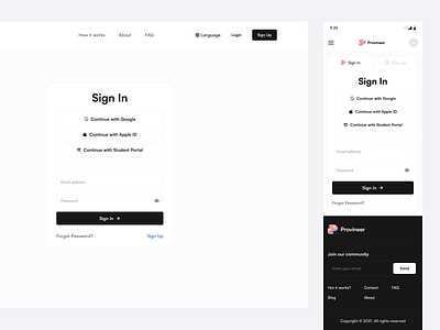 Provineer — Sign in page agency blockchain brand branding crypto design home identity interactive landing landing page minimal ui ux web design web3 website