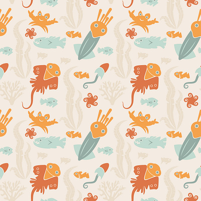 Sea pattern crab fish kids pattern sea squid star stingray vector