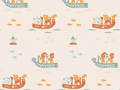 Sea pattern boat fish fisherman fishing kids pattern vector
