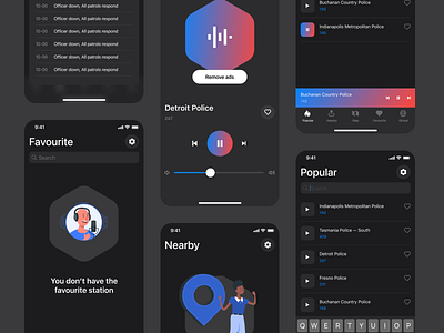 Player screens app illustration ios mobile music player police radio scanner ui ux uxui