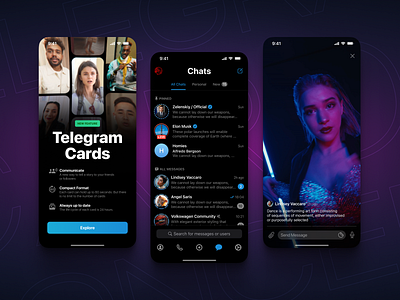 Telegram Cards Concept app cards concept design figma messenger onboarding screen telegram typography ui ux