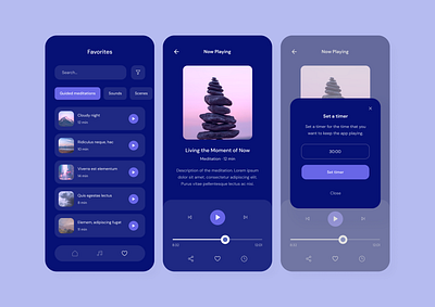 Meditation App app audio design listen meditation minimal player