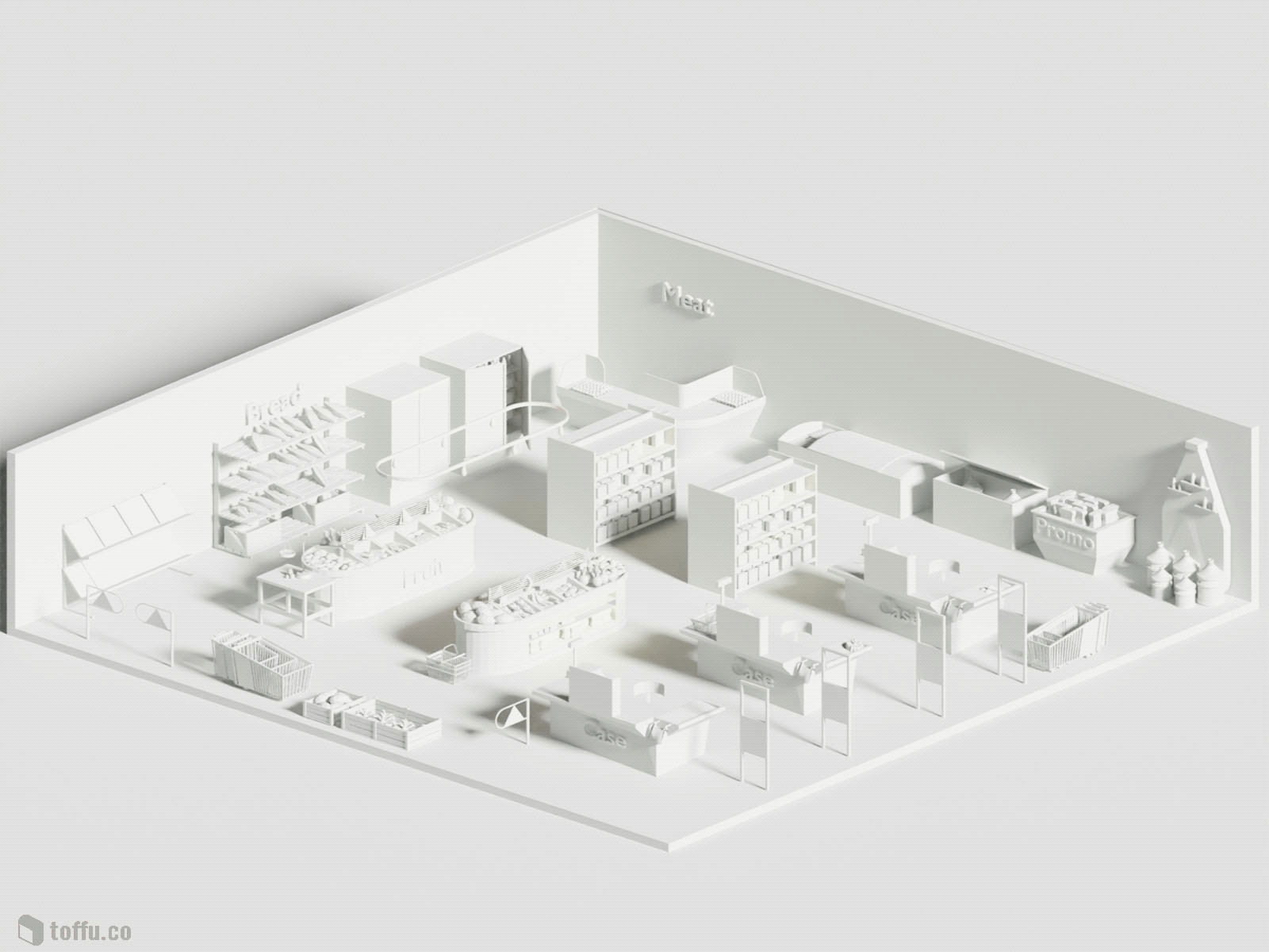 3D Model Low-Poly Grocery Store 3d 3dmodel architecture blend blender clayrender fbx grocery interior lowpoly model obj render