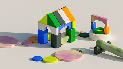 Block house 3d block branding c4d cinema 4d editorial house illustration plastic redshift render shapes texture