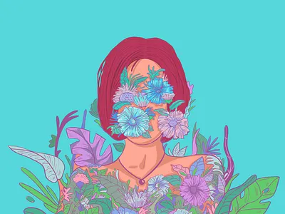 "When I'm listening to music..." art blue character charcter design classic classic music cover face flower green illustration listening music music art power shine teel woman women