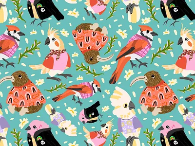 Cool Birds Pattern Design animal illustration birds design fashion design fun pattern graphic design illustration pattern pattern design pet illustration