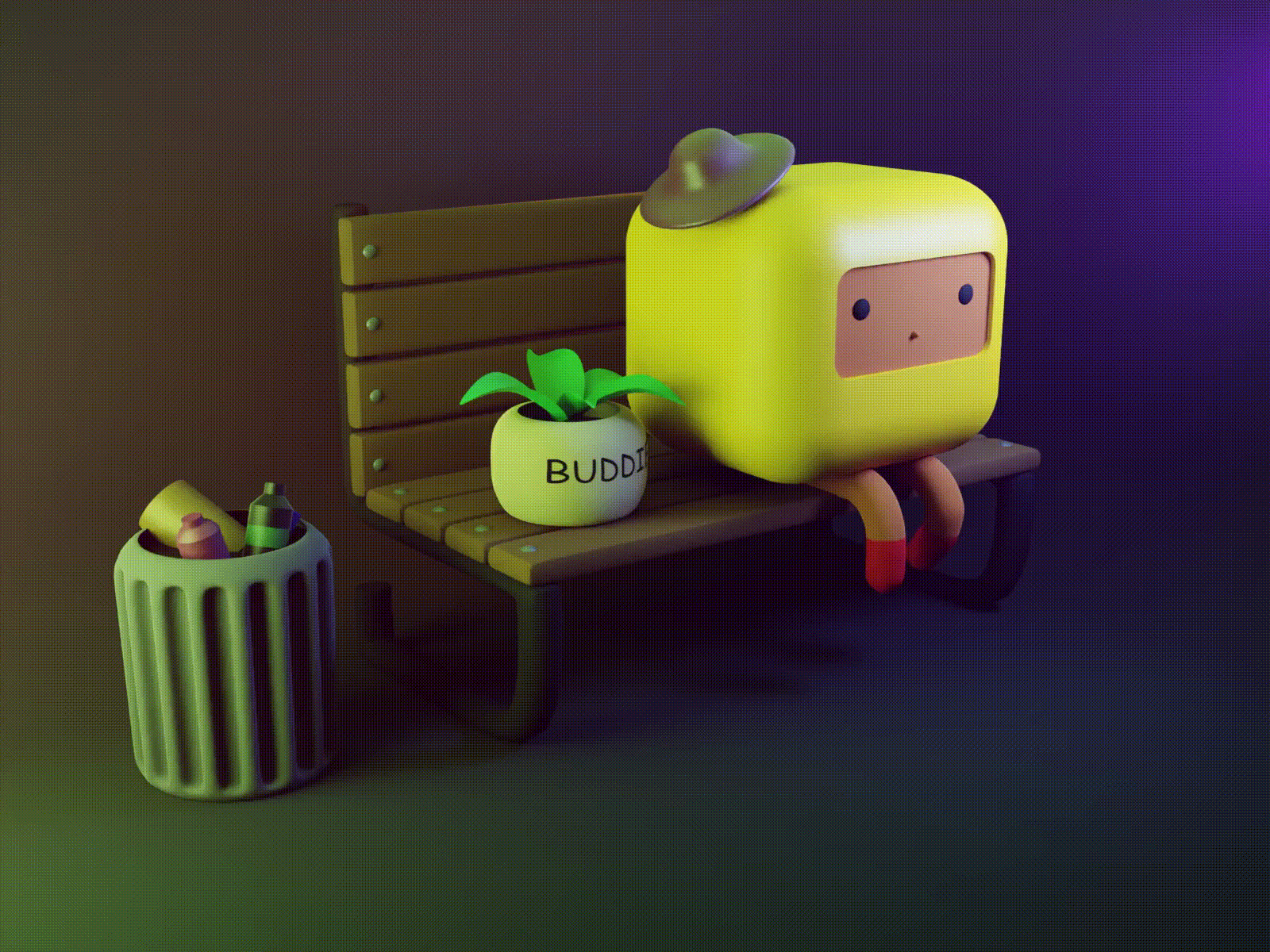 Waiting 3d animation blender character graphic design