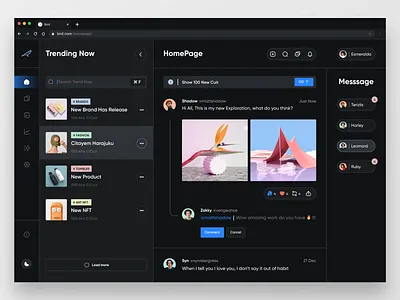 CoCuit - Social Media Dashboard chat website comment dark mode dark theme dashboard dashboard web design website detail page hero page landing page posting sidebar social media social media website ui ux web web design website website design
