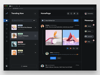 CoCuit - Social Media Dashboard chat website comment dark mode dark theme dashboard dashboard web design website detail page hero page landing page posting sidebar social media social media website ui ux web web design website website design