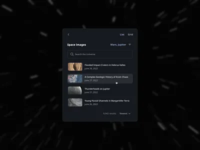Space Images dark mode darkmode design system desktop modal search space ui