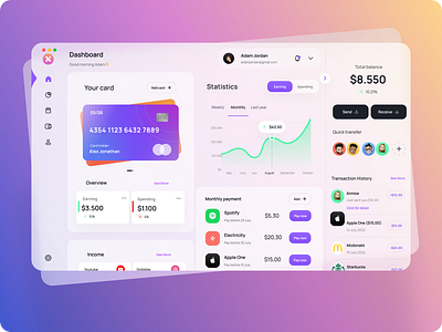 Dashboard Wallet UI design ui web