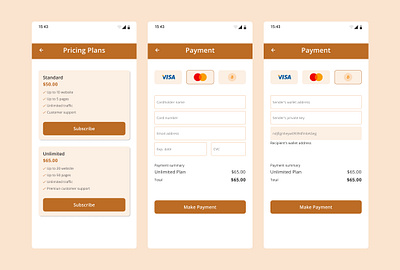 Pricing plan and card and crypto payment options pages