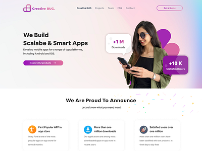 Creative BUG Landing page application developement branding design figma landing page ui uidesign ux web design webdesign