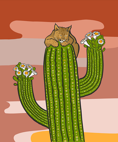 Bobcat on a cactus adobe adobe illustrator adobe illustrator draw illustration vector