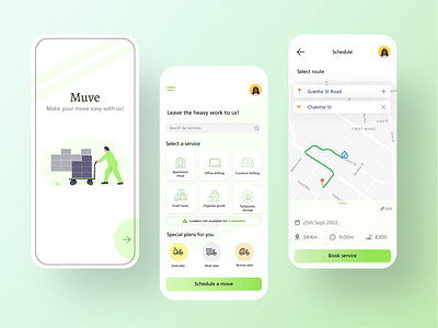 Muve - A movers and packers service app app branding design illustration interaction design inventory logo management movers and packers product design shipping ui ui design ux