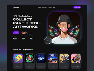 Qeeb NFT Marketplace Website Design art crypto design illustration interaction marketplace nft ui ux webdesign