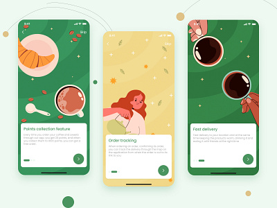 Onboarding Delivery Café Application app cafe coffee delivery design illustration illustration ui mobile app modern onboarding ui onvoarding screen sweet sweets ui uidesign ux vector