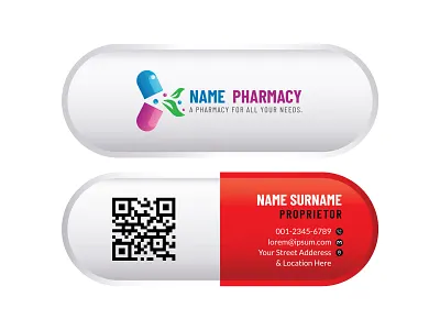 capsule business card design template for healthcare pharmacy icon