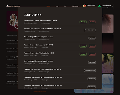 Multi-NFT Wallet (Activity Modal) blockchain cryptocurrency dapps dashboard nft ui wallet web3