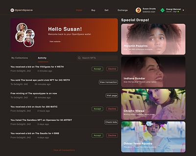 Multi-NFT Wallet (Openspace) blockchain cryptocurrency dapps dashboard design nft ui wallet web3