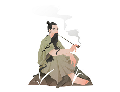 smoker asia beard boho cartoon character character design china chinese hair illustration man pipe retro sage smoke smoker style tobacco vector vintage