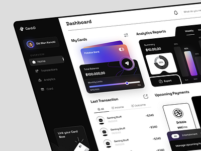 Card.O - Financial Dashboard bank banking bankingapp creditcard dashboard finance financeapp financial interface payments ui uidesign uidesigner uitrend uiuixdesign uiux uixdesign webdesign