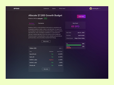 DAO Platform blockchain clean dao dashboard proposal wallet web app web3