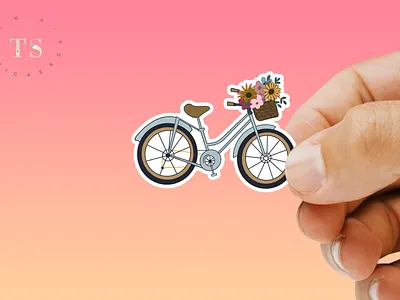 Flower Bicycle Sticker design graphic design sticker