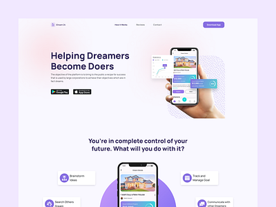 Dreamer Website UI Design app webpage download app page download the app now figma design header section landing page ui design uiux user interface design web design web header website landing page ui