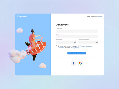 SpaceMan - Create account design desktop graphic design interaction ui ux